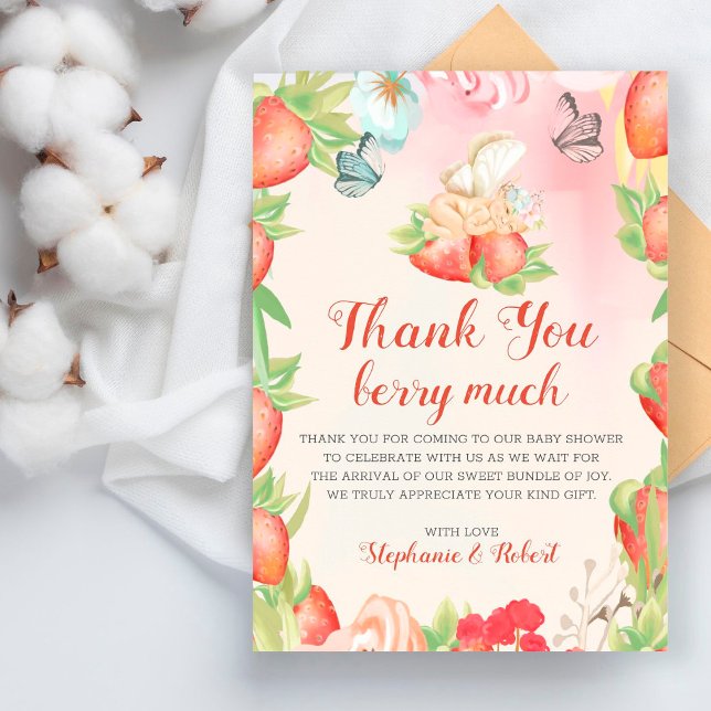 Baby Shower Berry Sweet Strawberry Thank You Card (Creator Uploaded)