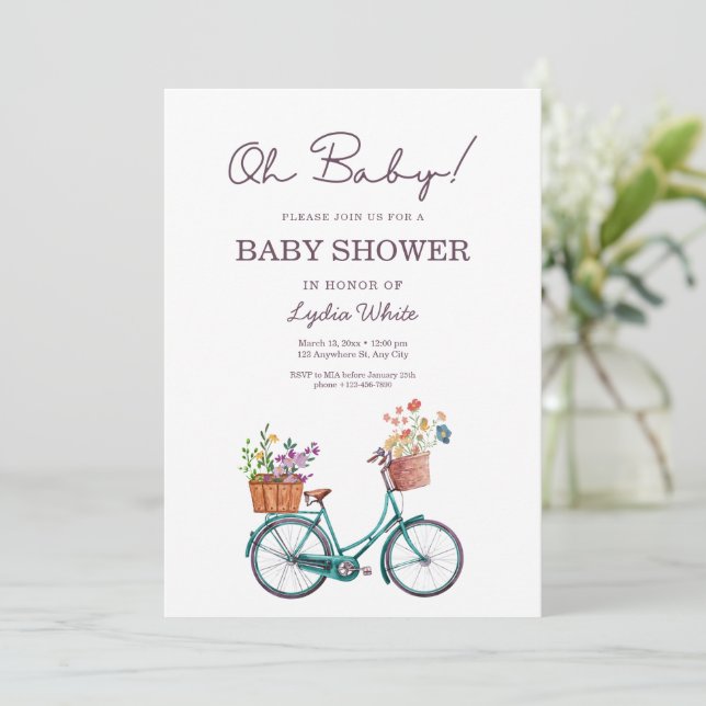 Baby Shower bicycle baby shower floral baby  Invitation (Standing Front)
