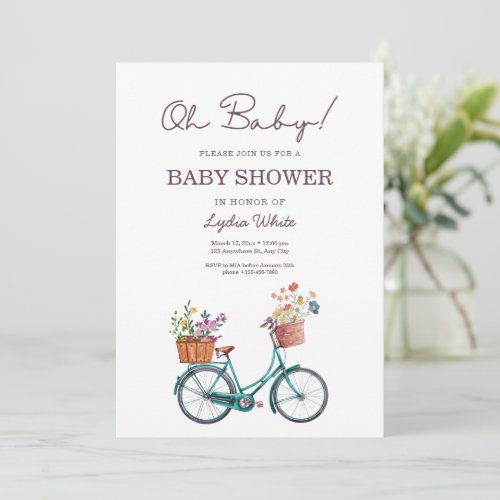 Baby Shower bicycle baby shower floral baby  Invitation