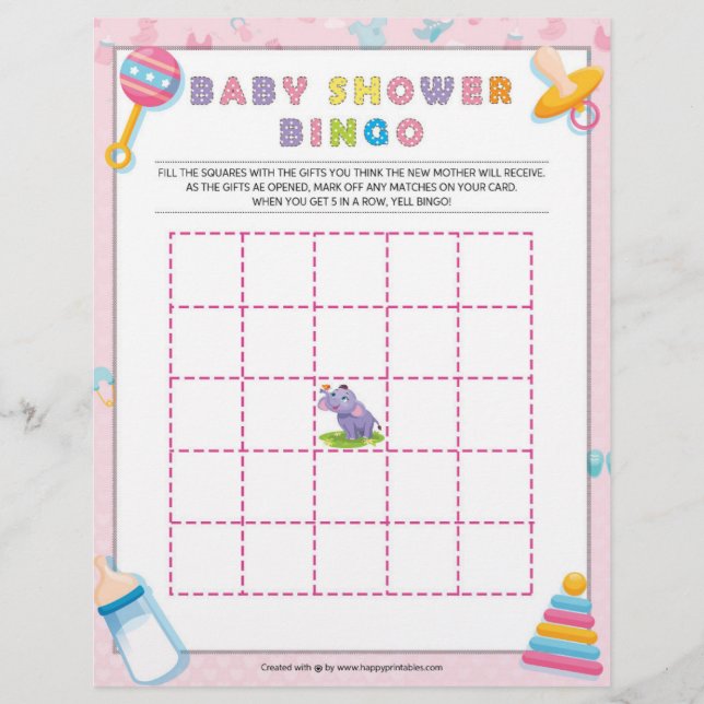 Baby Shower Bingo [Baby Basics Pink] Letterhead (Front)