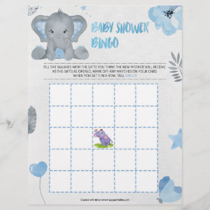 Baby Shower Bingo [Baby Elephant [Blue] Letterhead