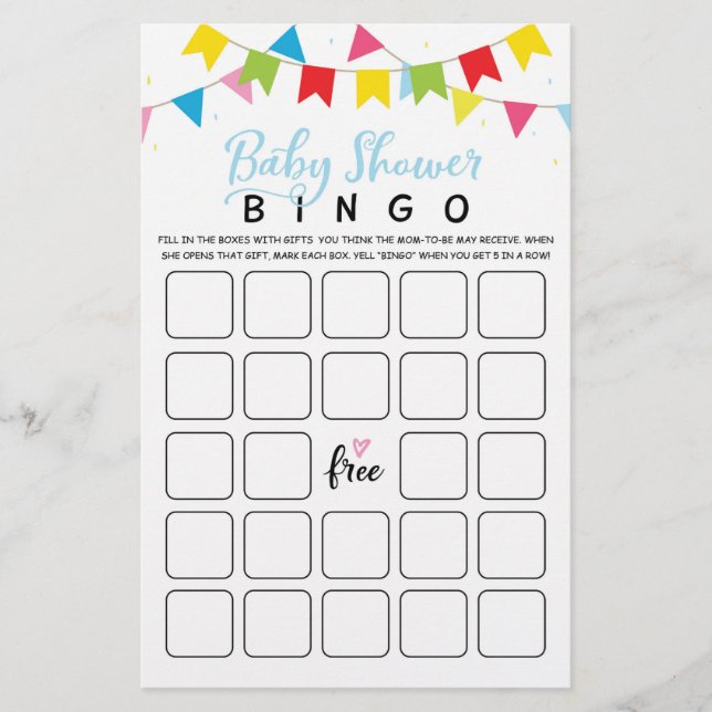 Baby Shower Bingo Baby Shower Party game (Front)