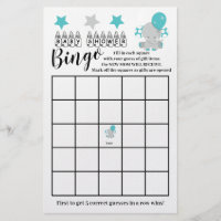 Baby Shower  Bingo Blue Elephant  Boy Game Card Flyer