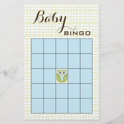 Baby Shower BINGO Blue Green OWL Flyer