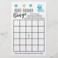 Baby Shower Bingo Blue Hippo Boy Game Card Flyer