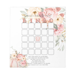 Baby Shower Bingo Blush Coral Pumpkin Peony Floral Notepad