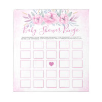 Baby Shower Bingo Blush Pink Flowers Watercolor Notepad