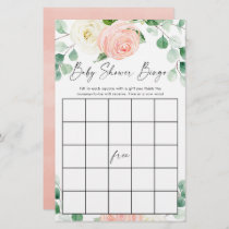 Baby shower bingo blush pink white greenery