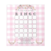 Baby Shower Bingo BOHO Baby Pink Gingham Notepad