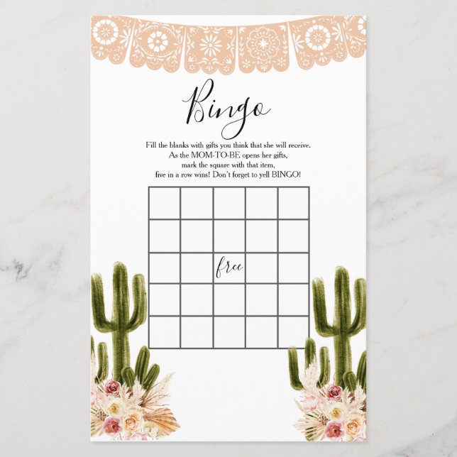 Baby Shower Bingo Boho Cactus Taco 'bout Love (Front)
