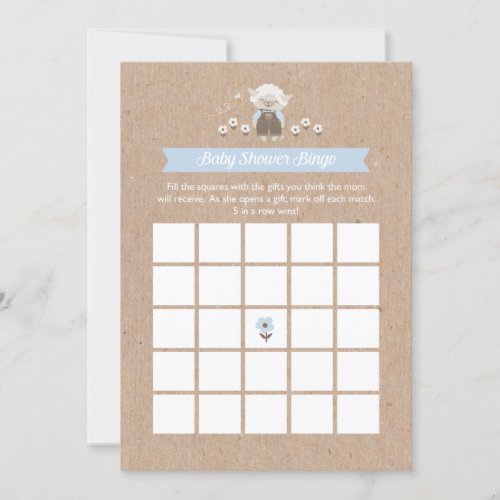 Baby Shower bingo Boy Lamb Game Card