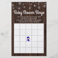 Baby Shower Bingo Boy Rustic Snowflake Baby Bingo Flyer