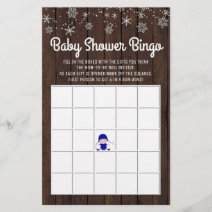 Baby Shower Bingo Boy Rustic Snowflake Baby Bingo Flyer