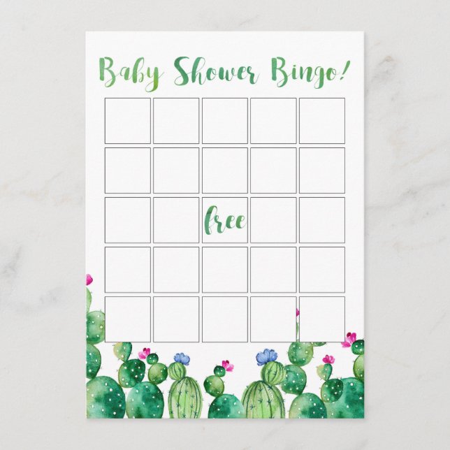 Baby Shower Bingo Cactus Fiesta Theme Card (Front)