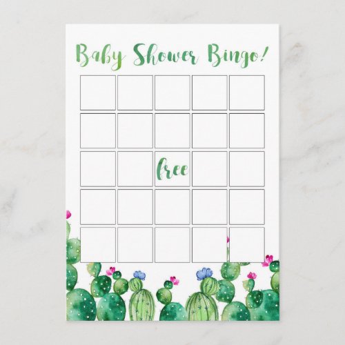 Baby Shower Bingo Cactus Fiesta Theme Card
