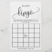 Baby Shower Bingo Calligraphy Paper Game Card