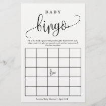 Baby Shower Bingo Calligraphy Paper Game Card