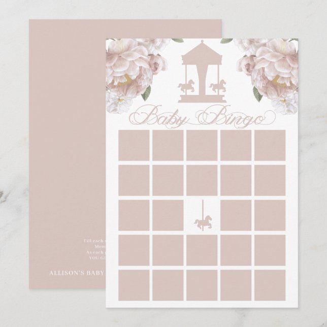 Baby Shower Bingo Card | Carousel Floral (Front/Back)