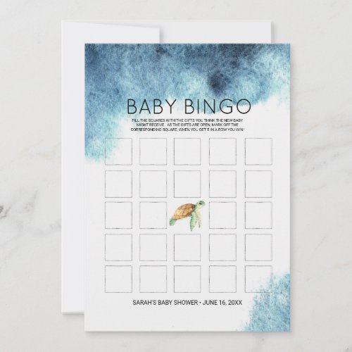 Baby Shower Bingo Card  Sea Turtle