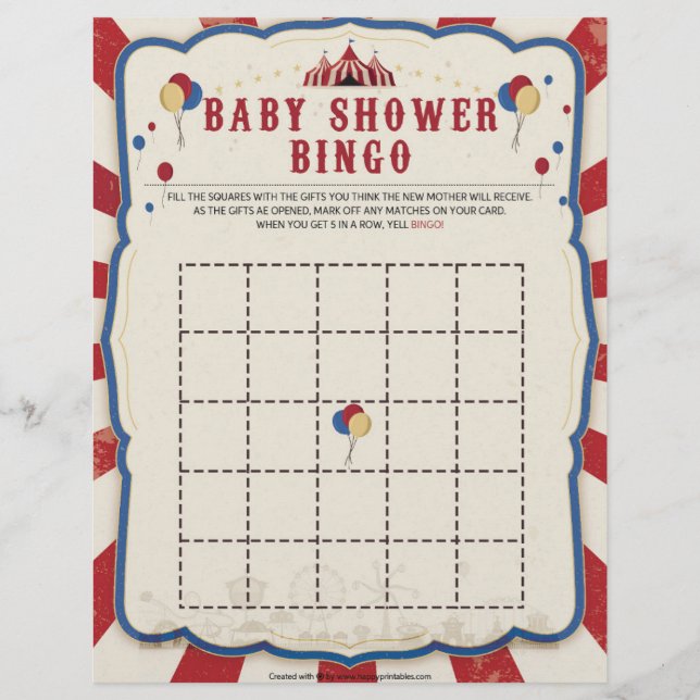 Baby Shower Bingo [Circus Theme] Letterhead (Front)