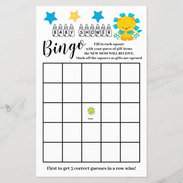Baby Shower Bingo Colorful Lion Game Card  Flyer (Front)