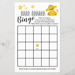 Baby Shower Bingo Colorful Tiger Game Card  Flyer