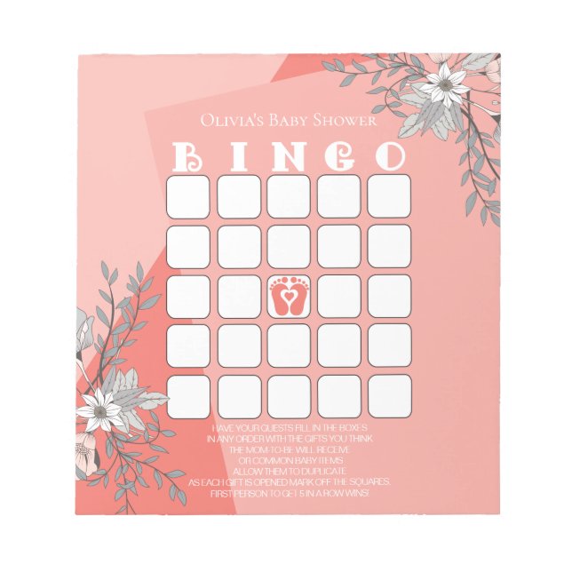 Baby Shower Bingo Coral Geometric Notepad (Front)