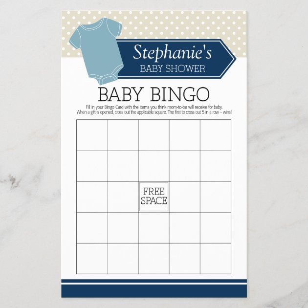 Baby Shower Bingo - Cute Boy Polka Dots Game