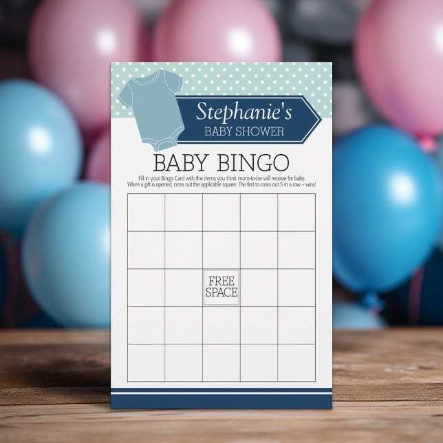 Baby Shower Bingo - Cute Boy Polka Dots Game (Custom Baby Shower Games)