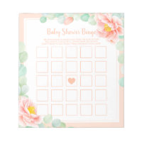 Baby Shower Bingo Eucalyptus Foliage Peony Peach Notepad