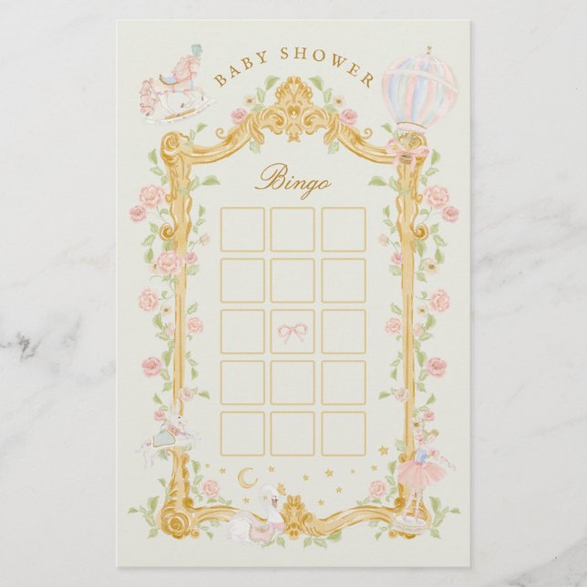 Baby Shower Bingo Fairytale Princess Carousel Flyer (Front)