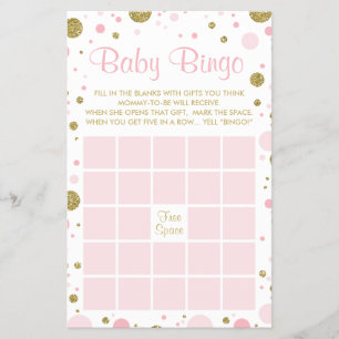 Baby Shower Bingo, Faux Confetti, Pink, Gold Flyer