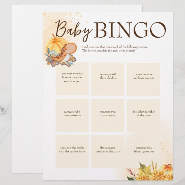 Baby shower bingo game brown personalized template letterhead (Front/Back)