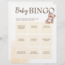 Baby shower bingo game brown personalized template letterhead