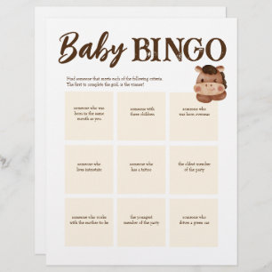 Baby shower bingo game brown personalized template letterhead