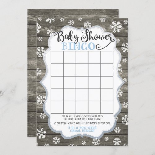 Baby Shower Bingo Game Card Little Snowflake Blue