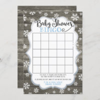 Baby Shower Bingo Game Card Little Snowflake Blue