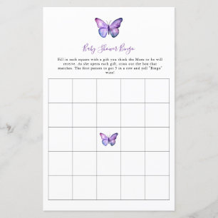 Baby Shower Bingo Game Card Purple Butterfly