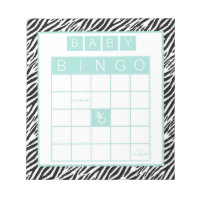 Baby Shower Bingo Game Chic Aqua Mint Zebra Notepad