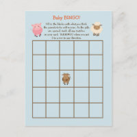 Baby Shower BINGO Game- Farm Animal Theme Invitation Postcard