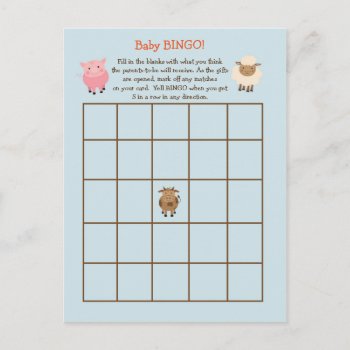 Baby Shower Bingo Game- Farm Animal Theme Invitation Postcard by AestheticJourneys at Zazzle