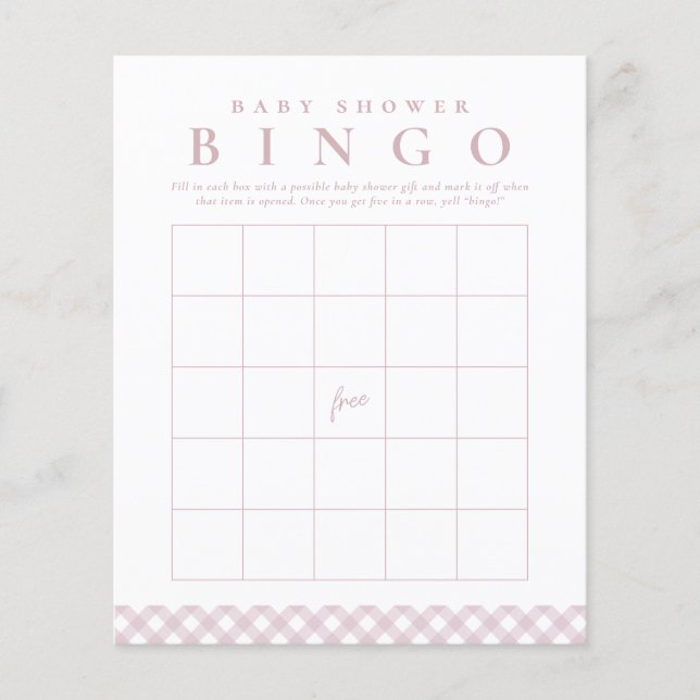 Baby shower bingo game in cute pink gingham (Front)