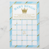 Baby Shower Bingo Game, Prince, Blue and Gold Flyer