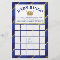 Baby Shower Bingo Game, Prince, Blue and Gold Flyer