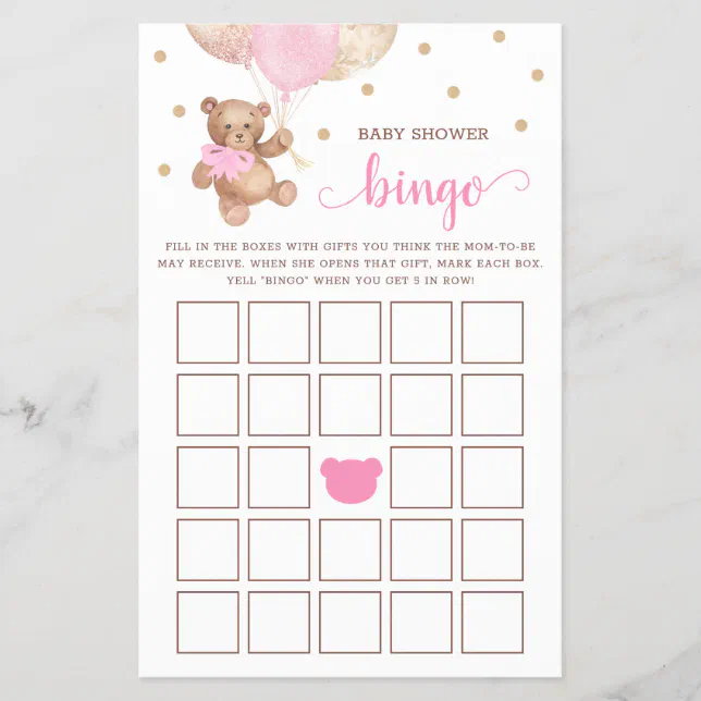 Baby Shower Bingo Game Teddy Bear | Zazzle