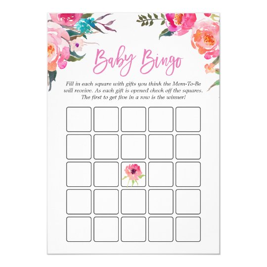 baby shower bingo game watercolor pink floral invitation zazzle com