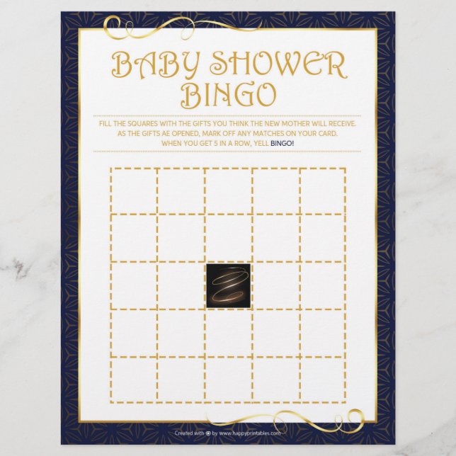 Baby Shower Bingo [Golden Blue] Letterhead (Front)