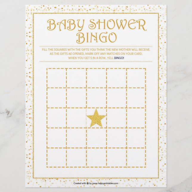 Baby Shower Bingo [Golden Sparkles] Letterhead (Front)