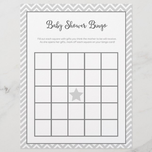 Baby Shower Bingo Gray Chevron (Front)