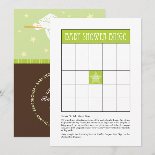Baby Shower Bingo - Green (Front/Back)